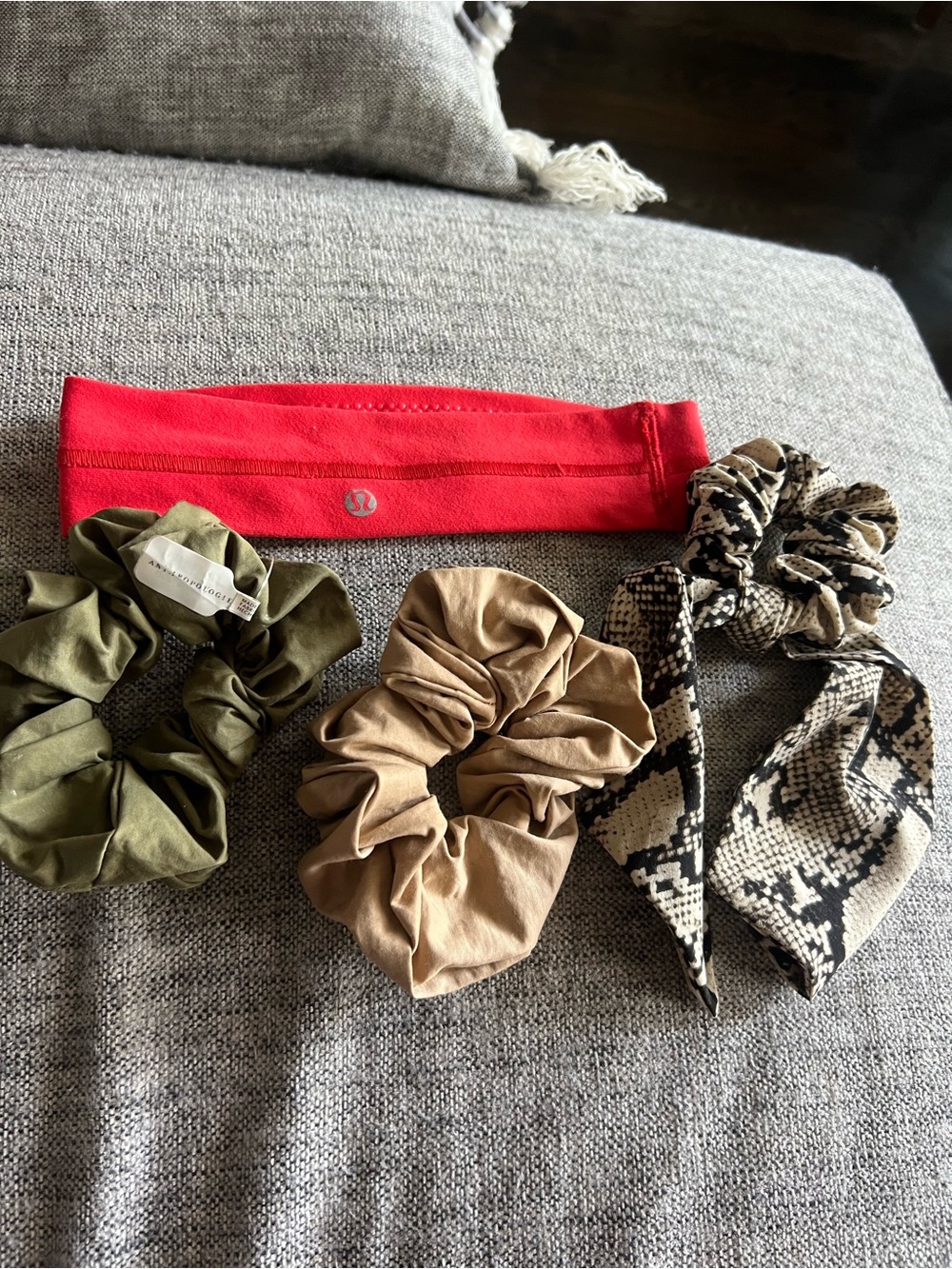 lululemon athletica Red Headband with Neutral Scrunchie Set